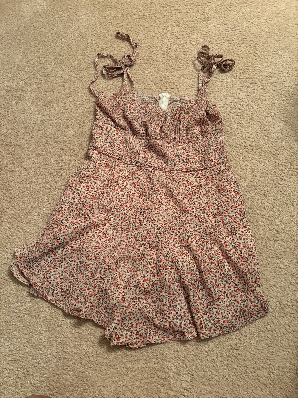 Princess Polly Red and Cream Floral Tie-Shoulder Sundress